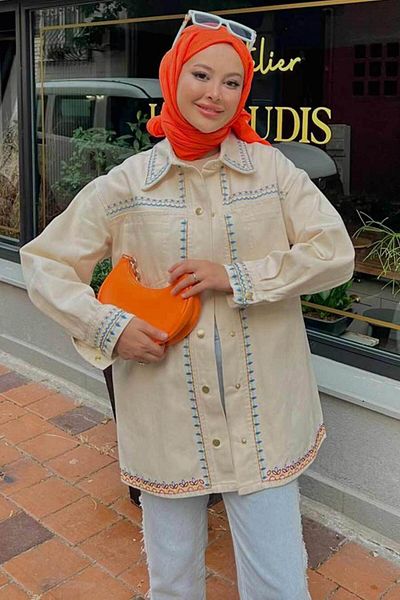 Neva Style - Jachetă hijab brodata cu nasturi 9256dsn2