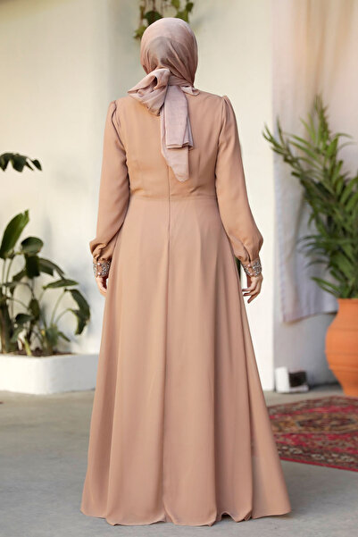 Neva Style Biscuit Evening Dress with Hijab Cloak - 25876BS