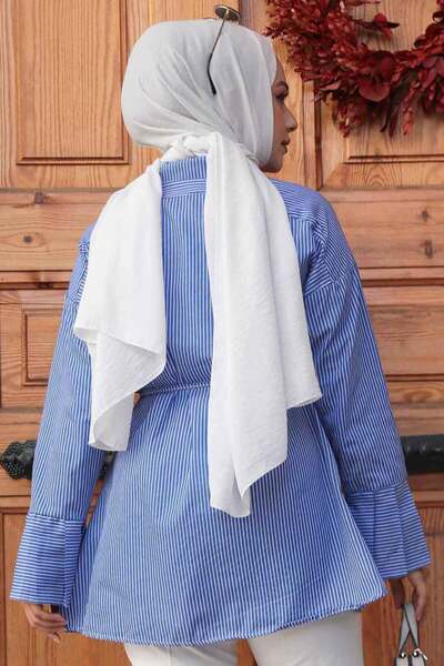 Neva Style Indigo Striped Hijab Tunic - 12056im