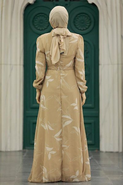 Neva Style Rochie Hijab Biscuit cu Motiv Frunze 279315 bs