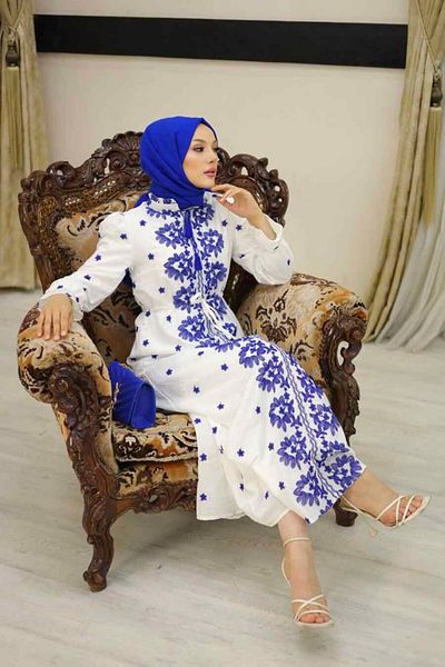 Neva Style Rochie Hijab cu imprimeu albastru - 13503M