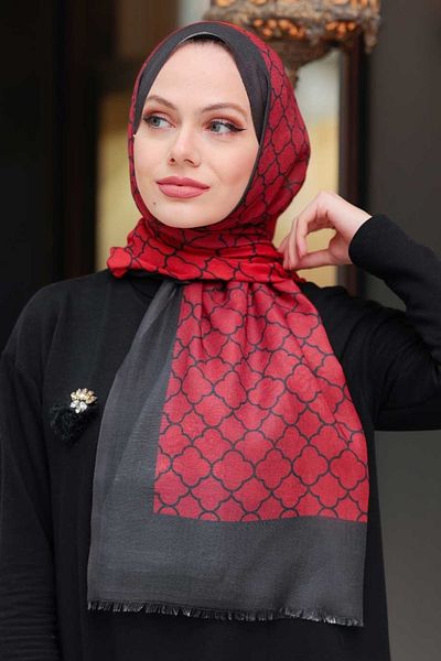 Neva Style - Şal Hijab Roşu Claret cu Motiv Fagure 50172br