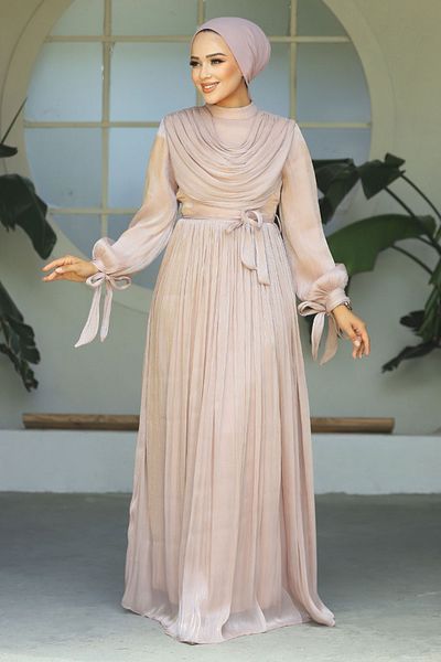 Neva Style Rochie Hijab Drapeata cu Pudra - 44591PD
