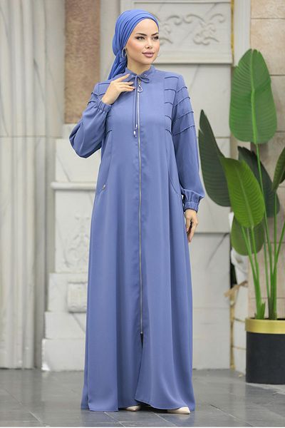 Neva Style Hijab albastru cu buzunare Ferace 20031m