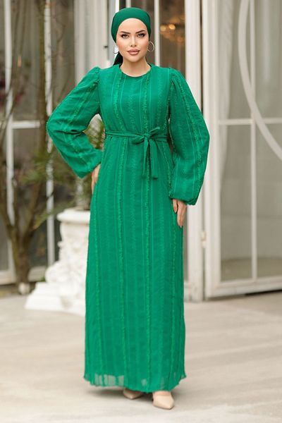 Neva Style Πράσινο Φόρεμα Hijab με σχέδιο 23261Y