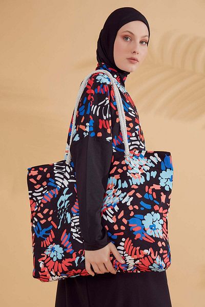 Neva Style Parachute Floral Black Full Covered Hijab Swimsuit M2313S
