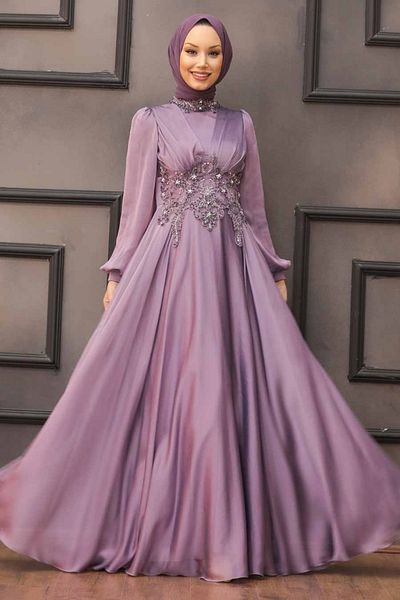 Neva Style Lacy Lilac Hijab Evening Dress 22150Lıla