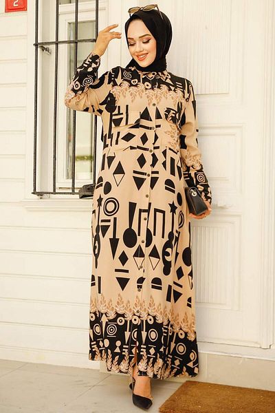 Neva Style Patterned Mink Hijab Dress 35202V