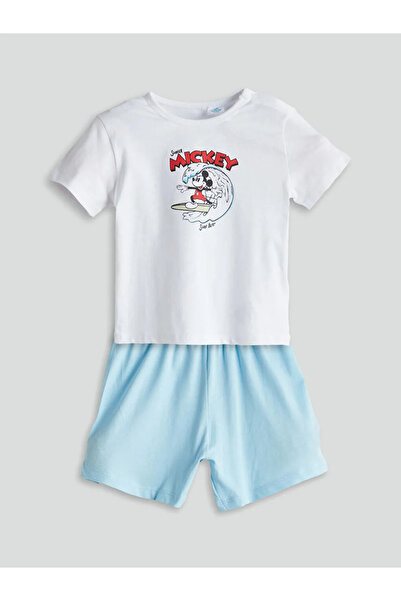 LC Waikiki LCW baby Ecru Mickey Mouse με τύπωμα Βρεφικό μπλουζάκι και σορτς γ...