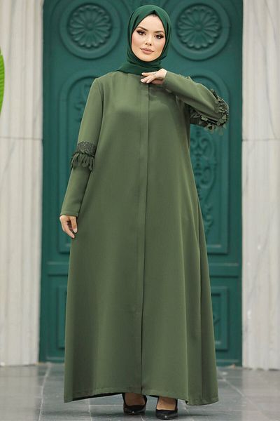 Neva Style كم مفصل كاكي حجاب Ferace 10021hk