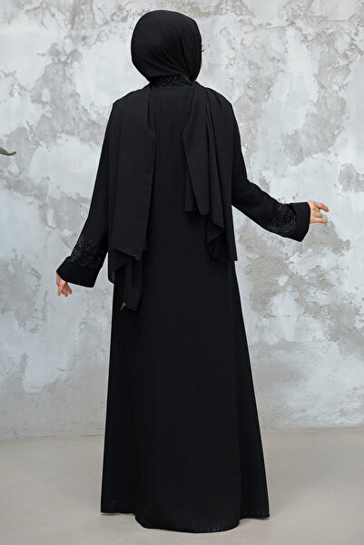 Neva Style Patterned Striped Black Hijab Abaya (Model 18004S)