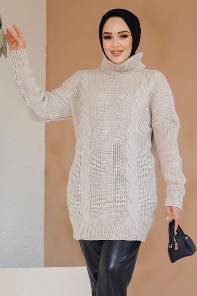 Neva Style Tricotaj Hijab Bej Pulover Tunica 40674bej