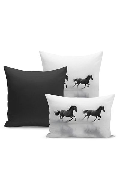 Bertille Home Set de 3 huse de pernă din seria Classic Horse cu imprimeu digital pe două fețe (cal)