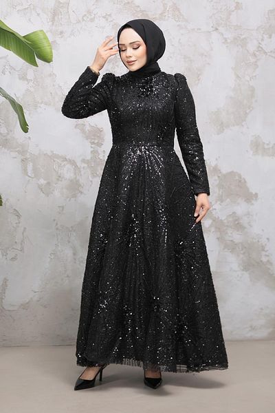 Neva Style Beaded Black Hijab Evening Dress 50461S