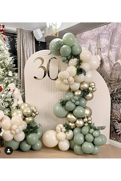 Parti Setim Winter Green / Retro White / White Gold Chrome Set of 100 Balloon Chains