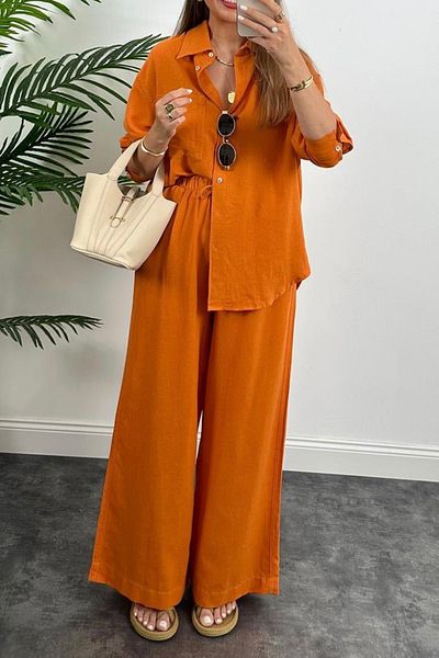 Suzi Women Linen Shirt Pants Suit 4S517