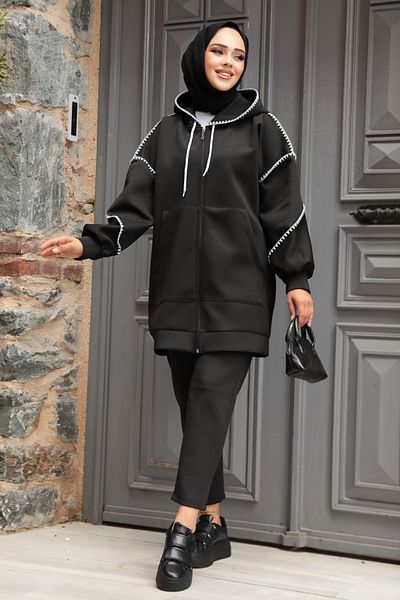 Neva Style Set dublu cu fermoar Hijab negru - 12621S