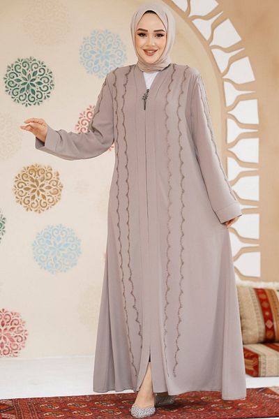 Neva Style Beige Hijab Ferace - Bead Embroidered, Model 29113Beige