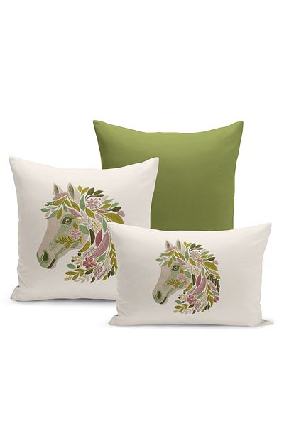 Bertille Home Set de 3 huse de pernă din seria Classic Horse cu imprimeu digital pe două fețe (cal)