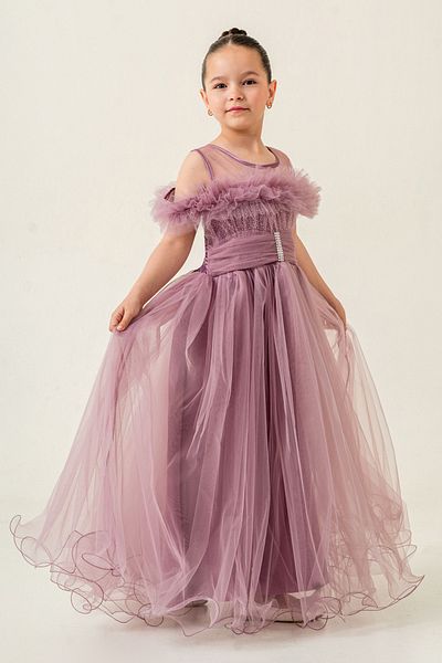 happyTekstil Girl's Tulle Evening Dress - Dark Rose Dried