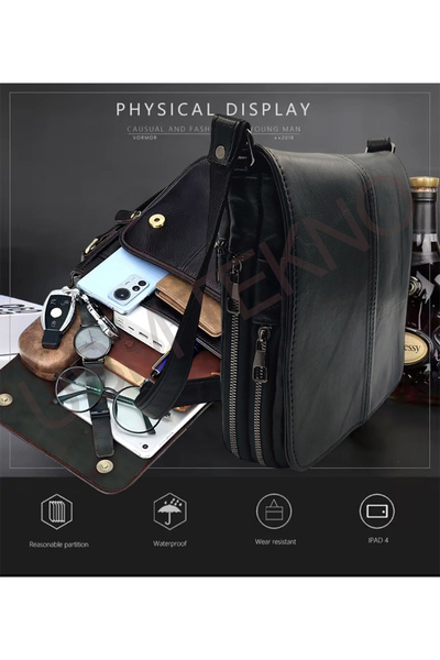 usmtekno Hakiki Gerçek Deri Erkek Askılı Omuz Çanta Postacı Çanta Körüklü Tab...