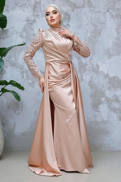 Neva Style فستان سهرة حجاب أسود مع كيب 43381BS