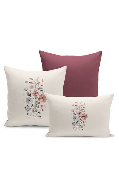 Bertille Home Set de 3 huse de pernă pentru pernă, cu imprimeu digital pe două fețe, seria Flower Spring (primăvară)
