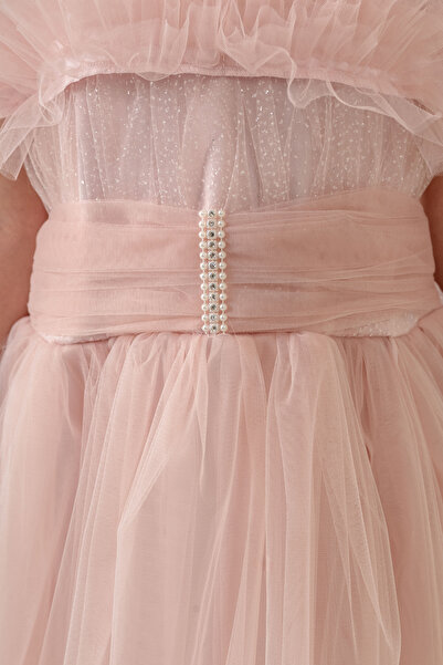 happyTekstil Kız Çocuk Tüllü Abiye - Pudra