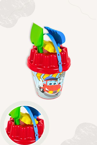 BubbyPlay Car Large Summer Beach Bucket Set Bucket, Shovel, Rake, 1 Sand Mold Mixed Color