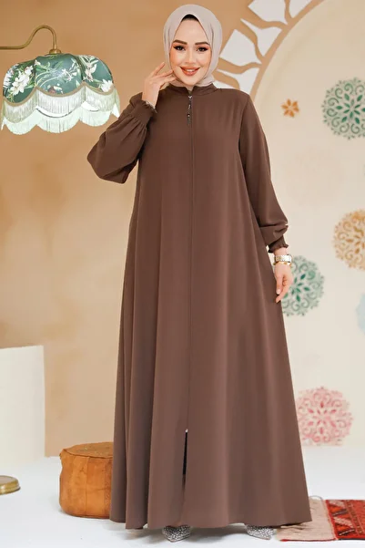 Neva Style Καφέ Hijab Ferace με φερμουάρ 45287KH