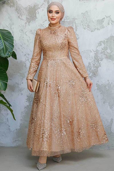 Neva Style Beaded Biscuit Hijab Evening Dress 50461Bs