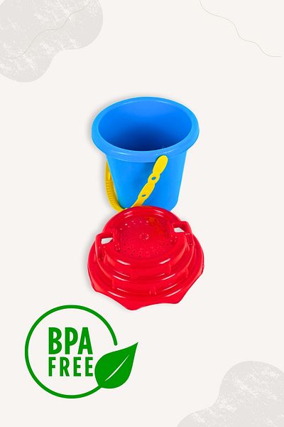 BubbyPlay Small Summer Beach Bucket Set Bucket, Shovel, Rake, Mix 1 Sand Molds Mixed Color