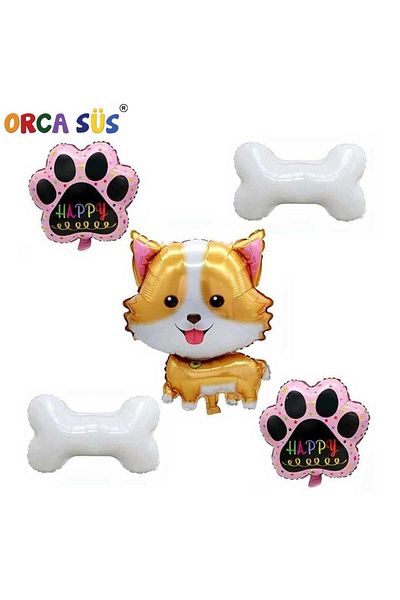 party world Cute Dog Themed Set of 5 Foil Balloons with Paw & Bone Pattern