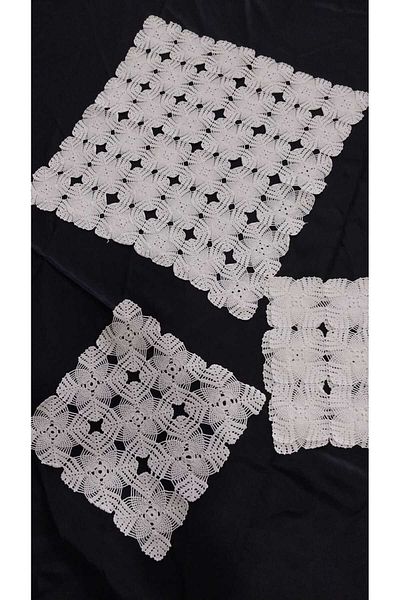 Papatyam Hand Knitted Crochet - 1 Piece Lace (35X35) and 3 Pieces (20X20) Hand Work