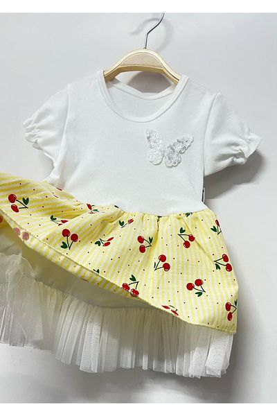 babymarkt Baby Girl Printed Patterned Lined Elastic Drawstring Short Sleeve Dress