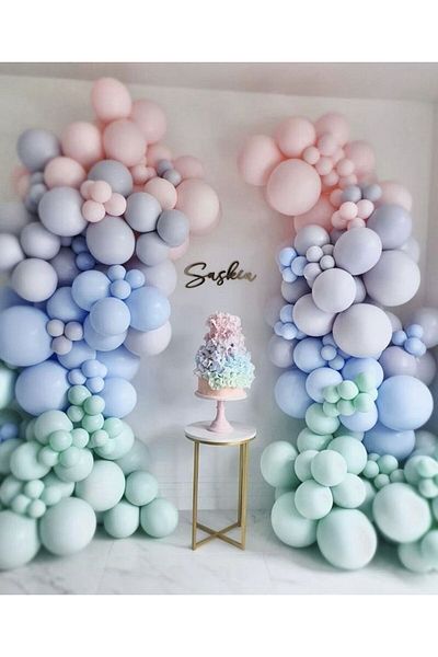 Parti Setim Macaron Pink / Macaron Blue / Macaron Green / Smoke Balloon Chain Set of 100