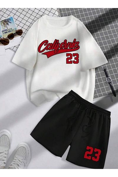 BYMEER White Black California Printed Shorts T-Shirt Set