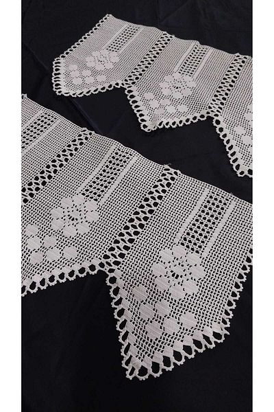 Papatyam Hand Knitted Crocheted 2 Pcs Lace(25X45) Refrigerator Cover Handcrafted Lace/Vintage/Dowry Lace/Cotton