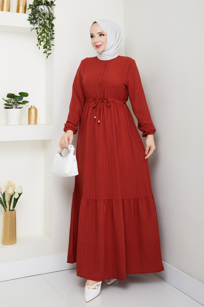 moda periy Kadın Modest Basic Boydan Düğmeli Yazlık Rahat Tarz Tesettür Elbise