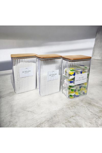 zezedesing Striped Tablet&Whites and Colors Jar with Wooden Lid 2900ml(Hard Plastic)