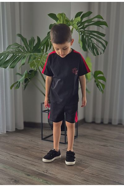 BALKABAĞI Smile All Day Red/Black Garnished Shorts Summer Unisex Suit