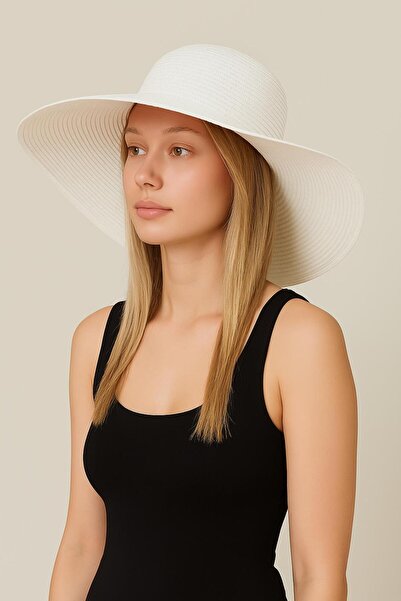 derikem Γυναικείο καπέλο με μοτίβο καλοκαιρινό ψάθινο με φαρδύ γείσο