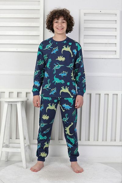 Yağmur Giyim Set pijamale verde Dinozaur pentru baietel 8-13 ani ISOB 100% bumbac