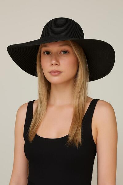 derikem Pălărie de damă cu model de tricotat din paie de vară cu boruri largi