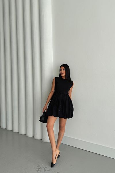 Arben Boutique Κοντό φόρεμα Ahes Shopping με σχέδιο με φούστα με μπαλόνι - Μαύρο