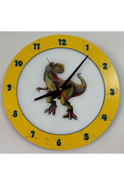 Pelince ساعة حائط لغرفة الأطفال بتصميم ديناصور تي ريكس - مطلية بالراتنج الإيب...