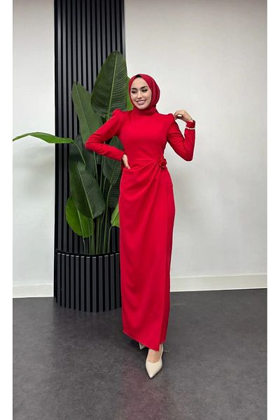 HB MODA COLLECTİON Double Crep Saw Dress with Roses