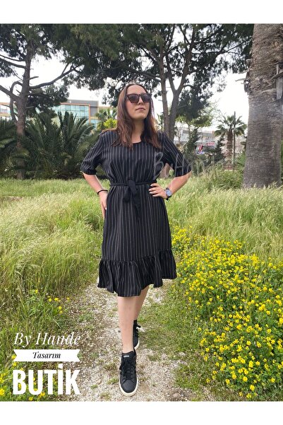 BY HANDE TASARIM Γυναικείο ριγέ φόρεμα από λινό ελαφρύ