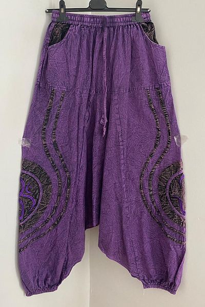 AYASOFYA OTANTIK Unisex Nepalese Purple Ethnic Authentic Pattern Loose Bohemian Baggy Trousers with Elastic Waist and Side Pockets