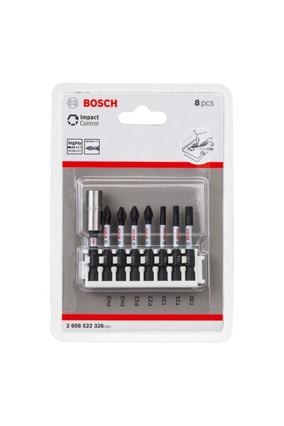 Bosch - Impact Control Serisi Vidalama Ucu 8'li PH2x2/PZ2x2/T20/T30 *50mm + Standart Tutucu *60mm
